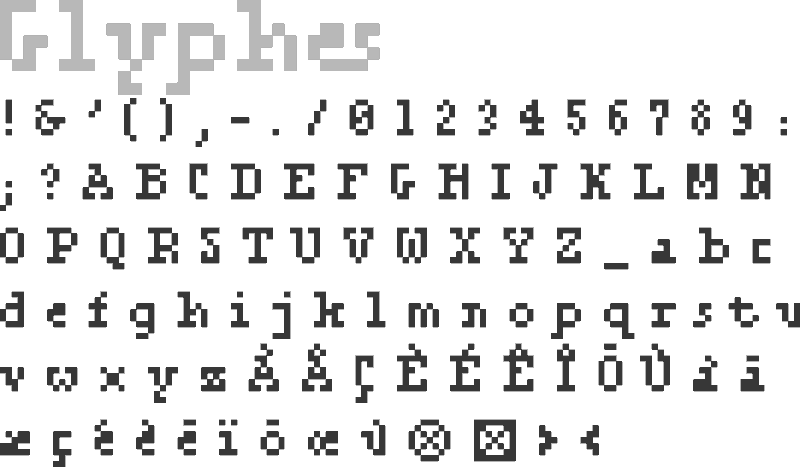 Courneuf : liste des glyphes disponibles